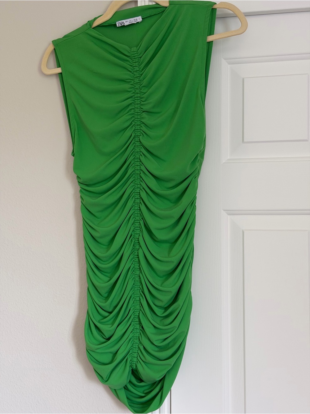 Zara Bright Green Ruched Front Dress